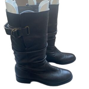 Zara Women's Side Buckle Mid Calf Biker Brown Leather Boots Size US 8/39 M Moto